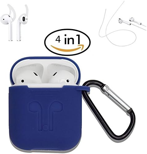 Airpods Case, Airpods Strap, Airpods Ear Hooks, For AirPods Charging Case Cover, Airpods Silicone Protective Cover with Earphone Sports Anti-lost Strap with Silicone Protective Earhooks, Airpods Replacement Accessories (Blue)