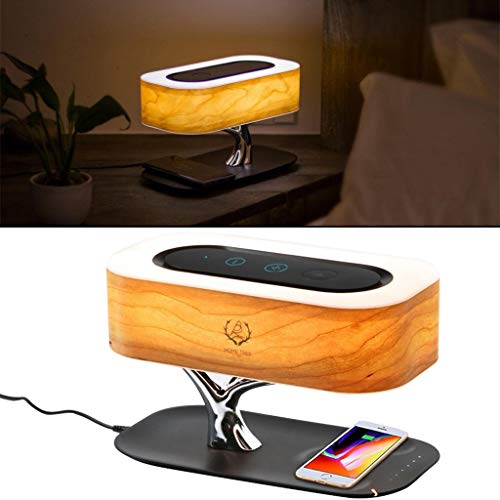 Preisvergleich Produktbild Multifunktions-Wireless-Ladegerät - Nachttischlampe mit Bluetooth-Lautsprecher, For allen Qi kabelloses Ladegerät, stufenloses Dimmen Tischleuchte Nachtlicht Bluetooth-Audio (Gelb)