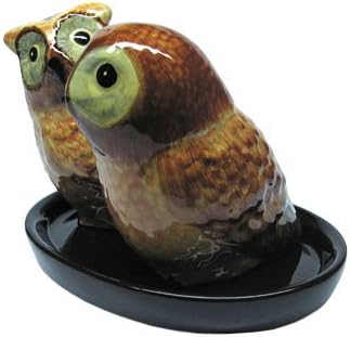 Salt and Pepper Set Brown Owls Ceramics incl Black Dish Handmade