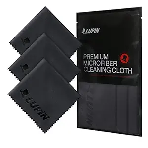 Lupin Microfiber Cleaning Cloths, 3 Pack Premium Ultra Lint Free Polishing Cloth for Cell Phone, Tablets, Laptops, iPad, Glasses, Camera Lens, TV Screens & Other Delicate Surfaces (Black)