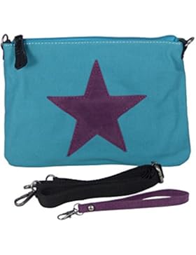 Umhängetasche Canvas mit aufgenähtem Stern - Maße 27 x 19 cm - Damen Mädchen Tasche mit verstellbaren Schulterriemen...