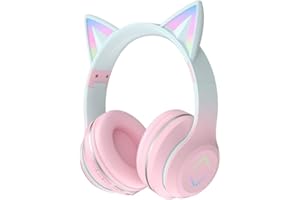 Usoun Słuchawki Bluetooth dla dzieci, światło LED, bezprzewodowe słuchawki z mikrofonem, radio FM/karta TF, składane słuchawki nauszne Bluetooth, stereo, dla dzieci, chłopców, dziewcząt, dorosłych, różowe