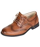  Flamingo Ata para Arriba Brogues Formal Zapatos de Comunión de Boda de Oxford para Niños en Marrón Claro Talla EU 36