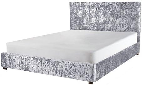 LUXURIOUS CRUSHED VELVET UPHOLSTERED LOW FOOT END BED FRAME BEDSTEAD By LightSleepers®. (4FT 6" DOUBLE, SILVER)