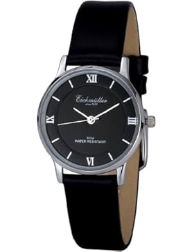 Zierliche Uhr flache Eichmüller Leder Armbanduhr Schwarz Damenuhr mit Etui