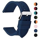 Fullmosa Silikon Uhrenarmband 24mm mit Schnellverschluss in 8 Farben, Regenbogen Weich Silikon Uhrenarmband mit Edelstahlschnalle,24mm Dunkelblau