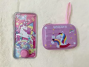 ExcluZiva Gallery Girls Unicorn Gadget Combo Unicorn Transparent Handheld Ring Water Video Game and Unicorn Tin Accessories Case Coin Jewellery Earphones Purse