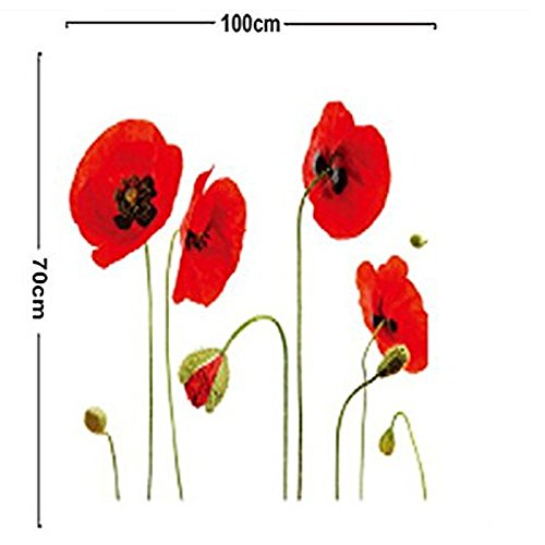 SMARTLEGEND Abnehmbare Wandsticker Wallsticker Wandtattoo Größe: 50cm*70cm Home Decoration Rot Blumen Mohn fashion - 3