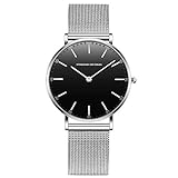 Pagani Design Uhr für Damen Edelstahl Wasserdichte Uhr Damenuhr mit analogem Quarz PD-1801L-Schwarzes Zifferblatt