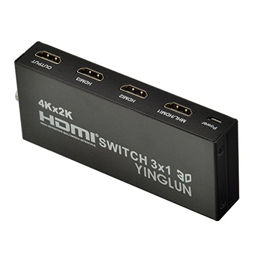 YINGLUN HDMI Switch 3×1 unterstützt 1080P/60Hz 4K /30Hz 5.1/ 2.1 Audio Kanal Bild im Bild PIP funktion MHL mit IR Fernbedienung und Micro USB Kabel für Ladung - 3