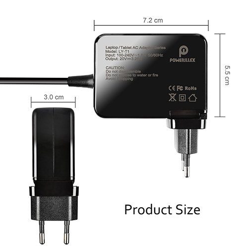 Laptop Charger, POWERILLEX 65W AC Laptop Power Adapter 20V 3.25A for Lenovo Laptop Notebooks with Rectangular Slim Tip Common Power Plug and 5.9 FT Power Cable - 3