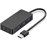 UGREEN Adaptateur Audio USB, Carte Son USB 3.5mm Jack avec Hub USB 3.0 3 Ports Transfert de Donnée 5Gb/s