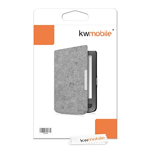 kwmobile Hülle für Pocketbook Touch Lux 3 / Touch Lux 2 – Flipcover Case eReader Schutzhülle – Bookstyle Klapphülle Filz Design Hellgrau - 7