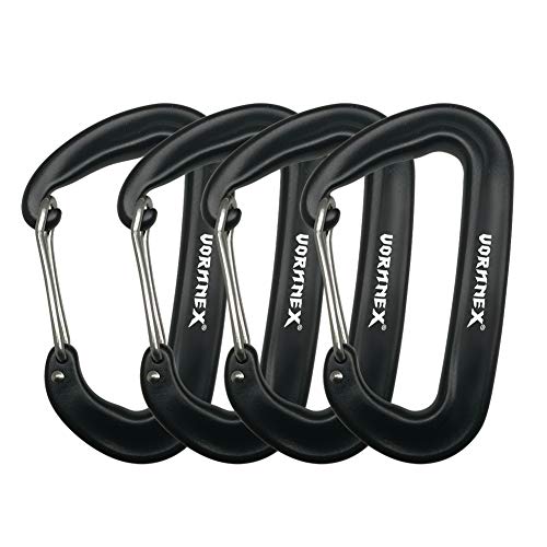 12KN Aluminium Replacement Carabiner Pack of 4 for Hammocks, Clipping On Camping Accessories, Keychains and More - Black