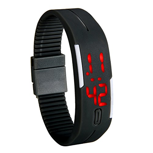 Lancardo Reloj Electrónico con Luces de LED Correa de Silicona Pulsera Digital Ajustable Multifunción Formato 12/24H Calendario Unisex para Adultos y Alumnos (Negro)