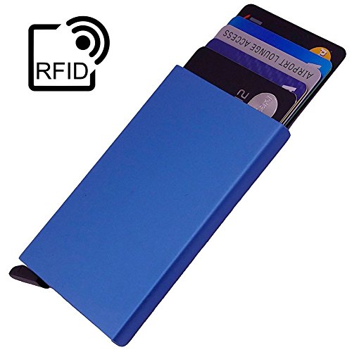 Preisvergleich Produktbild Dlife Männer Card Case RFID Sperrung Automatisch Pop-up Unternehmen Kreditkarteninhaber Geldscheinklammer Schlank Brieftasche (Blau)