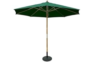 SiMPO LIFESTYLE 2.5/3m Garden Parasol with UPF 50+ & Tilt Function | Wooden Market Umbrella for Patio, Garden | Wind Resistant with Ventilation | Dark Grey, Khaki, Green, Natural, Taupe