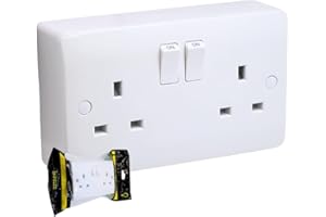 SHPELEC SH|P® CONVEX Range White 13A 2 Gang Switched Socket with 25mm Surface Pattress Box – Slimline Curved Design – Wall Mounted Outlet + Pattress (1 Pack) (2 Gang Socket + Back Box)