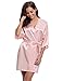 Produktbild Aibrou Damen Morgenmantel Glatte Satin Nachtwäsche Angenehmer Bademantel Kimono Negligee Seidenrobe Locker Weicher Schlafanzug Glanz Look Kurz (S, Rosa)