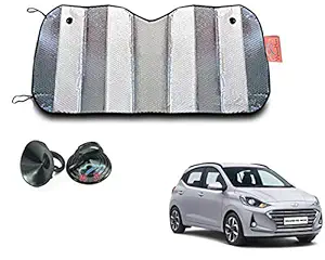 WolkomHome Silver foil Shade UV Protection Curtain Car Sunshade Film Windshield Visor Front Windshield Sunshade Cover for Hyundai I10 Grand Nios