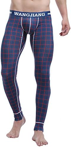 Kingsfun Men Cotton Legging Long Johns Warm Underwear Size L Dark Blue Grid