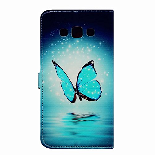 MUTOUREN Samsung Galaxy A7 (2015) Brieftasche Flip Case Cover – PU Leder Bookstyle Klapphülle Wallet Case für Samsung Galaxy A7 (2015) Portemonnaie Hülle Schutz Ultra Dünn Handy Tasche Geldboerse Schutzhülle – Blau Schmetterling + Metall Stylus Pen - 4