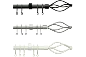 SALES TODAY INTERIROR 16-19mm Extendable County Crown Twist cage Metal Curtain Pole Set With Finials Rings & Fittings (125cm - 215cm, Black)