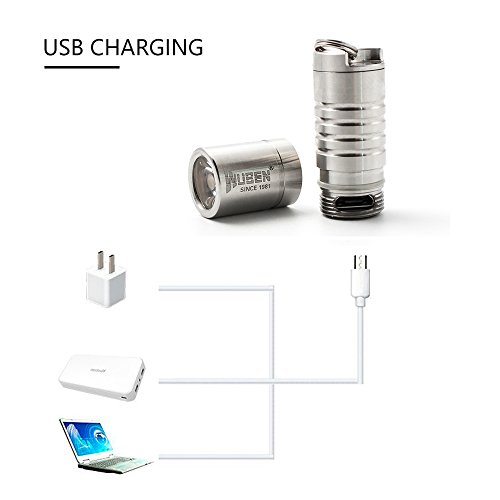 Wuben G339 Mini-Taschenlampe Leistungsstarke 130 Lumen Wasserdicht wiederaufladbar per USB zoombarer Spot 2 Modi XP-G2 LED Edelstahl versilbert - 5