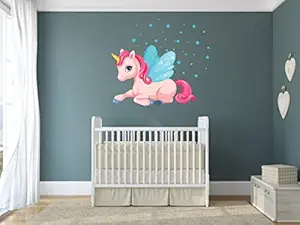 Decor Kafe Cute Unicorn Wall Sticker for Kids Room,Baby Shower Special|PVC Vinyl, DIY Removable Peel and Stick Decal 'Covers H 96 cm x W 127 cm'