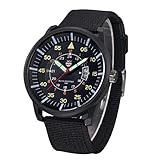 Military Herren Quarz Army Watch Black Dial Datum Armbanduhr Chenang Canvas Kalenderuhr Herren Digitaluhr Militär Männer Gummiband 50M Wasserdicht mit Hintergrundbeleuchtung (Schwarz)