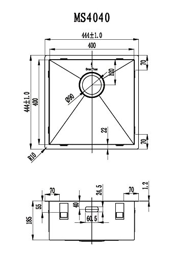 Edelstahl Küchenspüle/ Spülbecken MIZZO Quadro 40-40 Flächenbündig / Unterbau – Eckige Edelstahlspüle/ spüle 40*40 cm - 5