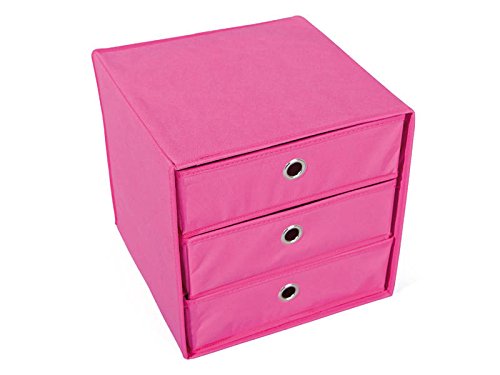 Inter Link Lolly A2 Caja de Almacenamiento con 3 cajones, Polipropileno, Rosa, 32 x 32 x 32 cm, Tela, 32 x 32 x 32H cm