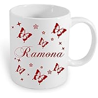 Kaffeebecher ++ Tasse bedruckt personalisiert mit Namen und Schmetterlingen