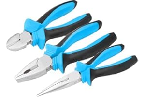 MYJ FIXTEK 3 Pcs Pliers Set with Soft Grip Handles, Combination, Heavy Duty, Long Nose Side Cutters Steel