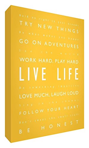 Feel Good Art Gallery Wrapped Box Canvas in Modern Typographic Design (30 x 20 x 4 cm, Yellow, Live Life)