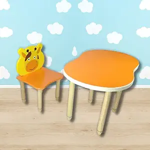 Brilla Wooden Study Table Set for Kids Themed Kids Table Chairs for Kids Room.Giraffe and Colorful Mushrooms' Themed Wooden Single Seater Kids Table.