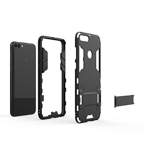 Cover Huawei P Smart, EasyBee Kickstand Series 2 in 1 Ibrido Rugged Duro PC+Morbido Gomma Silicone [Rugged Armor] [Shock-Absorption] Dual Layer Hybrid custodia per Huawei P Smart/Enjoy 7s, Nero