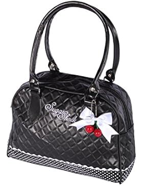 SugarShock Damen Polka Dots Rüschen Cherry Bow rockabilly Bowling gesteppt Handtasche Tasche