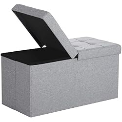SONGMICS Banc avec Espace de Rangement, Coffre de Rangement avec Couvercle, Pliable, Capacité de Charge 300 kg, 80 L, 76 x 38 x 38 cm, Imitation Lin, Gris Clair Chiné LSF41G