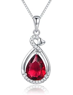 JiangXin Tropfenschliff Infinity Prinzessin Rot Synthetisch Rubin 925 Sterling Silber Damen Anhänger Kette 45cm...