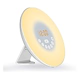 Sunrise Simulation Wake Up Lamp Alarm Clock and FM Radio, Bedside Reading Light with 7 Colours and Sounds, USB Powered