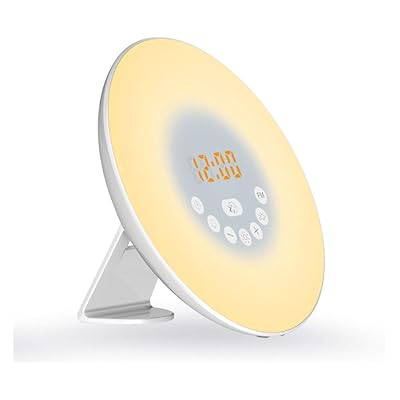 Sunrise Simulation Wake Up Lamp Alarm Clock and FM Radio, Bedside Reading Light with 7 Colours and Sounds, USB Powered