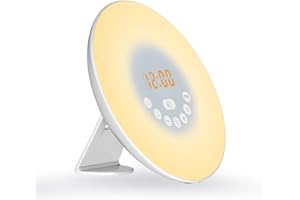 DRAGON SLAY Sunrise Simulation Wake Up Lamp Alarm Clock and FM Radio, Bedside Reading Light with 7 Colours and Sounds, USB Powered