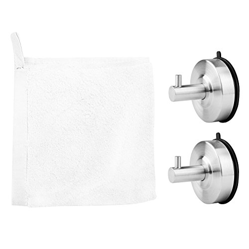 MYTK 2 Pcs Stainless Steel Suction Cup Towel Hooks With 1 Piece White Towel