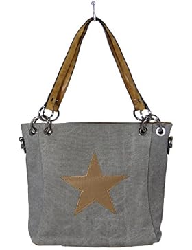 Canvas Style Tasche mit aufgenähtem Stern - schöne Details am Henkel - moderne Farben - Damen- Mädchen- Teenagertasche...