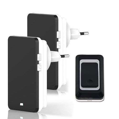 Sonnette de porte sans fil Kit de Carillon avec 1 récepteur enfichable (Noir)