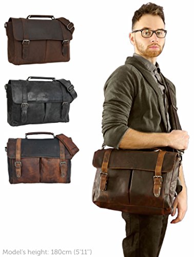 Gusti Leder studio „Geoffrey“ Laptoptasche 15,4 “ Collegetasche Unitasche Businesstasche Dokumententasche Aktentasche Dametasche Herrentasche Dunkelbraun 2B24-20-2 - 2