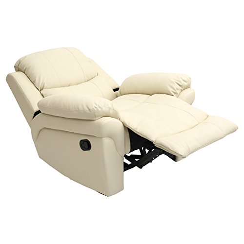 MADISON LEATHER RECLINER ARMCHAIR SOFA HOME LOUNGE CHAIR RECLINING GAMING (Cream)