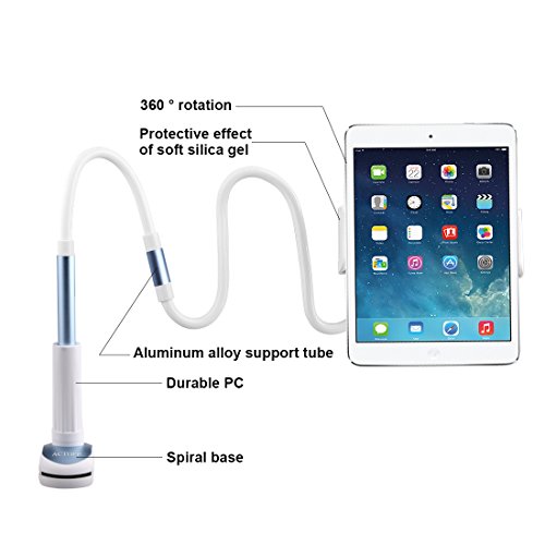 ACTOPP iPad Halterung Mehrfunktional Abnehmbar iPad Halter Ständer mit 120cm Schwanenhals 360 Drehen Tablet Halterung Kindle Halterung Handyhalter Handy Halterung Tablet Halter (Blau) - 2