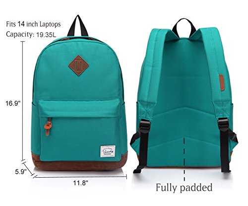 Vaschy Jungs Schulrucksack Leichte Rucks  cke Rucksack Herren Wasserabweisende Rucks  cke Reiserucks  cke Passt 14-Zoll Laptop  See Gr  n 